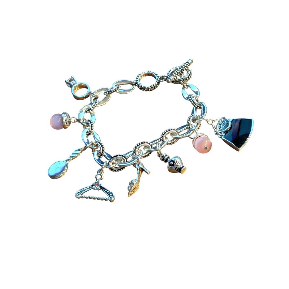 Premier Designs Silver Tone Girly Toggle Clasp Charm  Bracelet